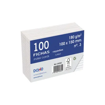 Dohe Fichas de Cartulina Offset Blanca 180g Rayadas Paquete de 100 Unidades