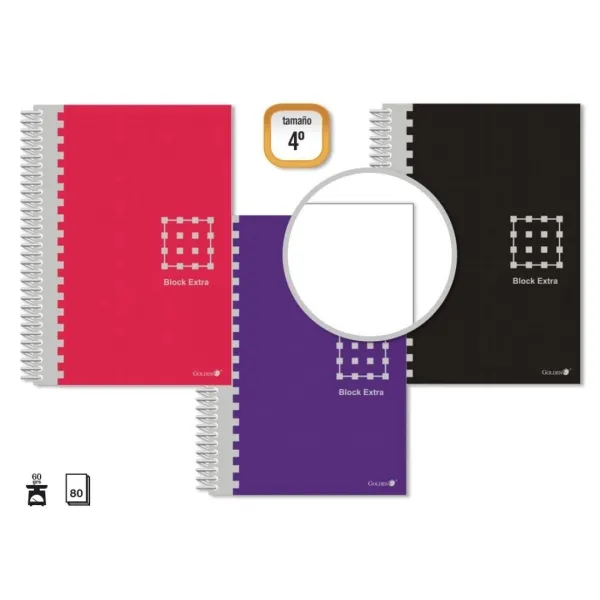 Golden Cuaderno Espiral 4º 80 Hojas 60Grs Liso - Margen Remarcado - Tapa Extradura - Colores Surtidos