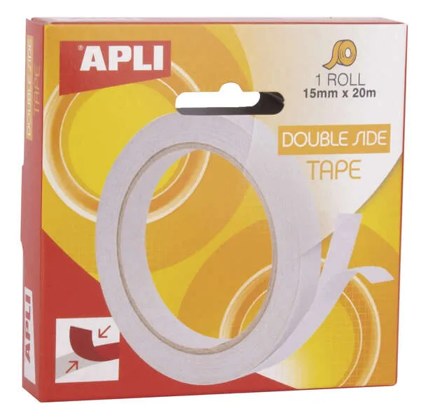 Apli Cinta Adhesiva Doble Cara 15mm x 20m - Fuerte Adhesión - Transparente