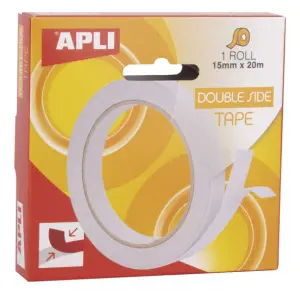 Apli Cinta Adhesiva Doble Cara 15mm x 20m - Fuerte Adhesión - Transparente