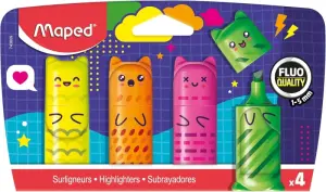 Maped Kawaii Pack de 4 Mini Marcadores Fluorescentes Neon - Trazo de 1 a 5mm