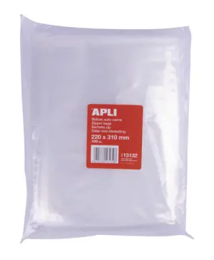 Apli Bolsas Autocierre 220x310mm LDPE Transparentes Pack 100 Unidades