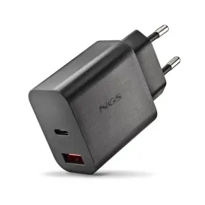 NGS Cargador de Pared Ultrarrápido GaN 20W con 1 USB-C y 1 USB-A Negro