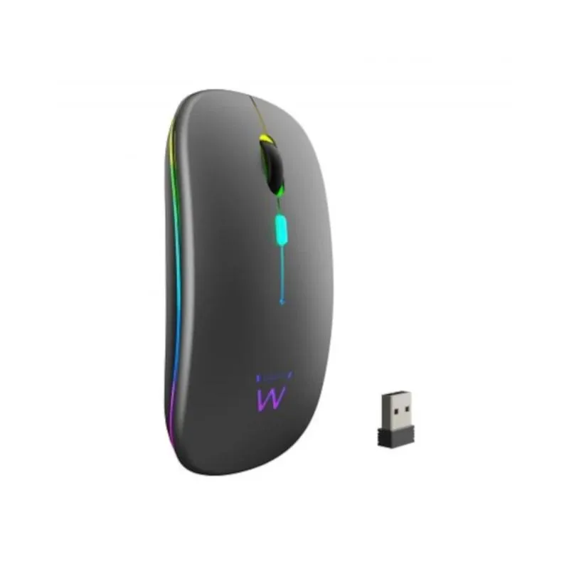 Ewent Ratón Inalámbrico Recargable USB-A 2.4GHz Bluetooth 5.1 RGB 500mAh Negro