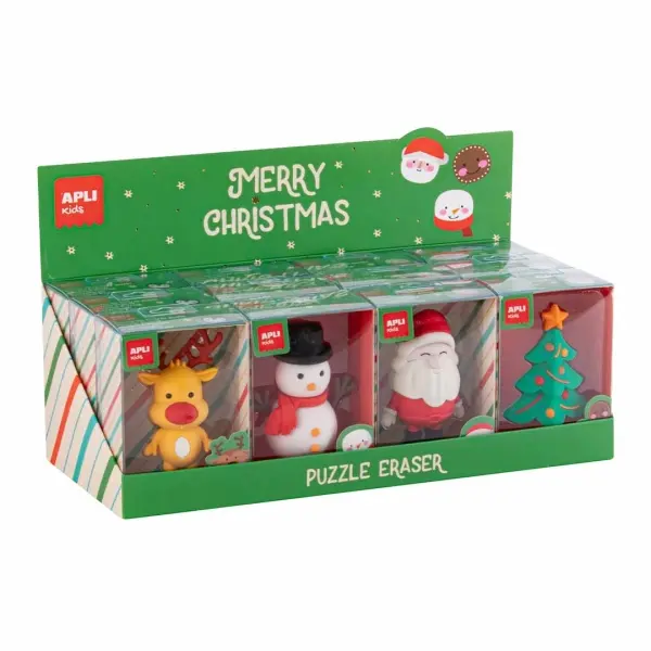 Apli Expositor Navidad con 12 Gomas de Borrar Maxi - 4 Diseños Puzzle