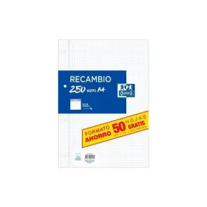 Oxford Recambio 200H + 50H A4 Sueltas 90g 4x4mm Con Margen 4 Taladros