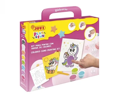 Jovi Kit Pinta Con Arena Unicorns - 8 Botes De Arena, 1 Punzón, 3 Láminas