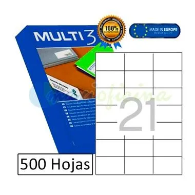 Multi-3 Etiquetas Adhesivas 70X42.4mm Inkjet/Láser Blancas 21X500H
