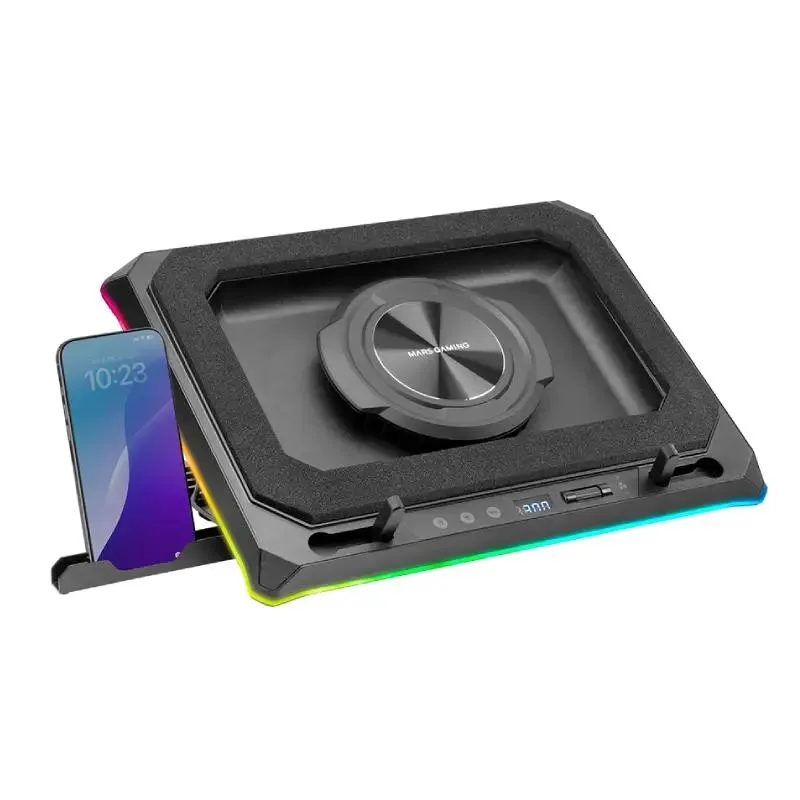 Mars Gaming Base De Refrigeración Para Portátiles Hasta 18" Con Soporte Móvil RGB Y Hub USB