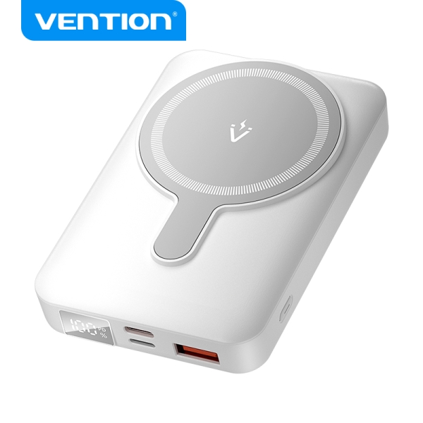 Vention Powerbank Inalambrico Magnetico 10000 Mah - Pantalla Led - Carga Rapida 22.5 W - Usb-C/Lightning/Usb-A - Color Blanco