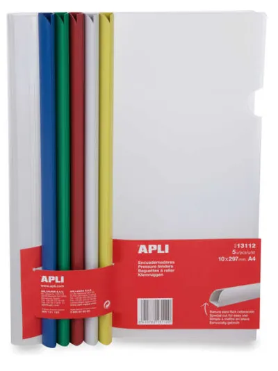 Apli Pack de 5 Encuadernadores Deslizantes 10x297mm - Capacidad 100 Hojas - Colores Surtidos
