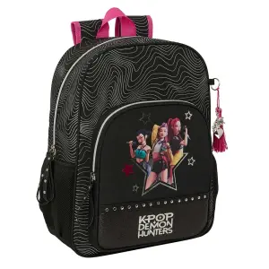 Safta Mochila K-Pop Demon Hunters Adaptable a Carro con Bolsillo Frontal y Asa de Mano - 33x42x14cm - Negro y Rosa