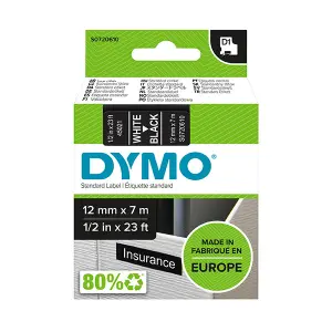 Dymo Cinta Transferencia Térmica D1 12mm x 7m Blanco sobre Negro para Rotuladora LabelManager