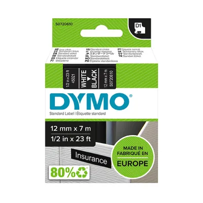Dymo Cinta Transferencia Térmica D1 12mm x 7m Blanco sobre Negro para Rotuladora LabelManager