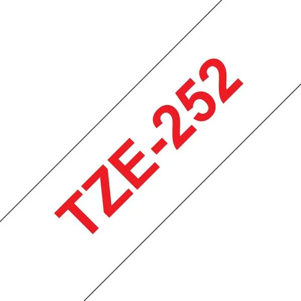 Brother TZe252 Cinta Laminada de Etiquetas 24mm x 8m - Texto Rojo sobre Fondo Blanco