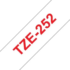 Brother TZe252 Cinta Laminada de Etiquetas 24mm x 8m - Texto Rojo sobre Fondo Blanco