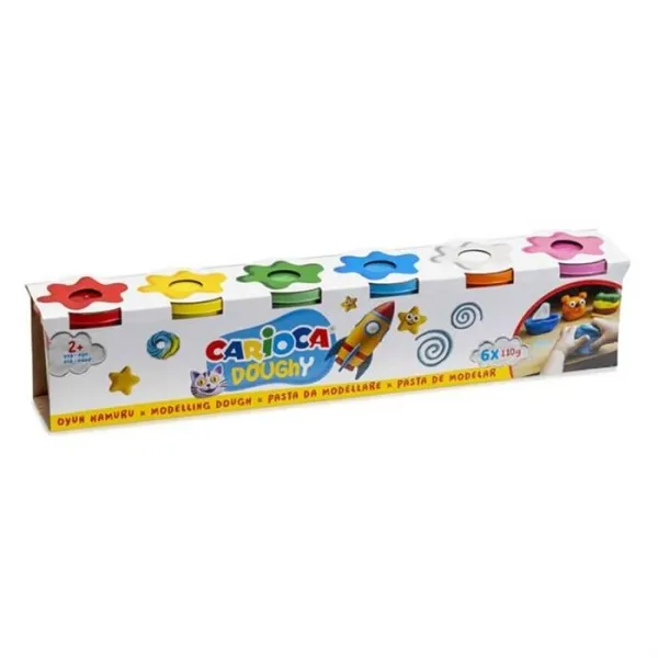 Carioca Doughy Pack Con 6 Botes De Pasta De Modelar 110Gr - Blanda Y Flexible - Facil De Amasar Y Moldear - Ideal Para Iniciacion Al Modelaje - Colores Surtidos