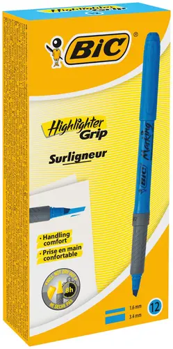 Bic Marcador Fluorescente Grip Azul - Tinta a Base de Agua - Punta Biselada 1.60-3.30 mm