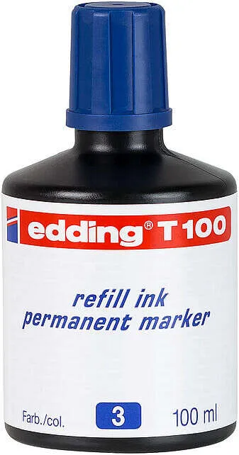 Edding T100 Bote De Recarga Para Rotulador Permanente - Capacidad 100Ml - Color Azul
