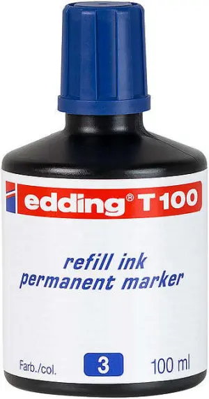 Edding T100 Bote de Recarga para Rotulador Permanente - Capacidad 100ml - Color Azul