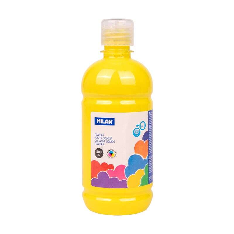 Milan Botella De Tempera 500Ml - Tapon Dosificador - Secado Rapido - Mezclable - Color Amarillo