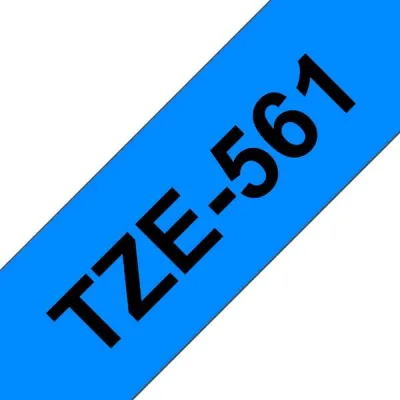 Brother TZe561 Cinta Laminada de Etiquetas 36mm x 8m - Texto Negro sobre Fondo Azul