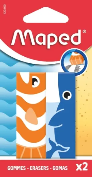 Maped Pack de 2 Gomas de Borrar con Diseños de Animales - Rectangulares - Colores Surtidos