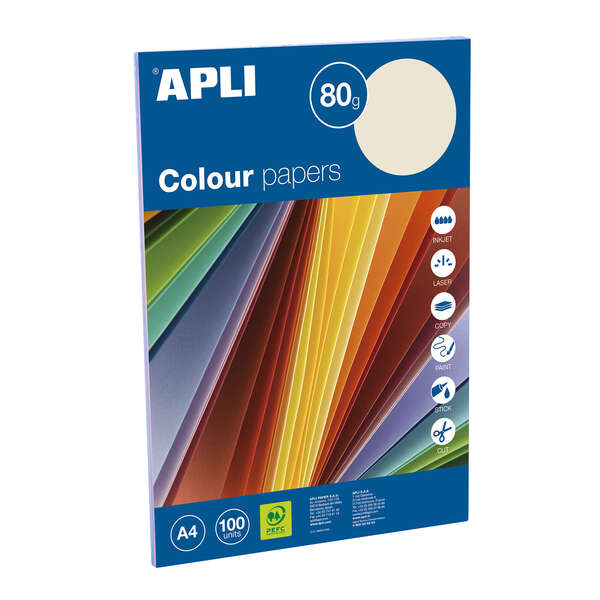 Apli Pack Con 100 Hojas De Papel A4 - 20 Hojas Por Color - Colores Surtidos Pastel