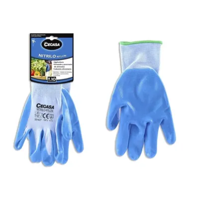 Cegasa Guantes de Trabajo Talla 10 Nylon con Recubrimiento de Nitrilo Azul