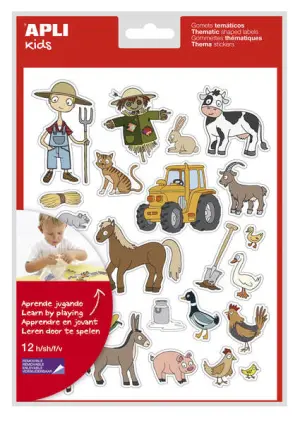 Apli Kids Pack de 276 Gomets Temáticos La Granja - Adhesivo Removible a Base de Agua