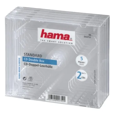 Hama Pack de 5 Cajas Dobles Vacías para CD/DVD, Poliestireno, 14x12.4x1.04cm, Transparente