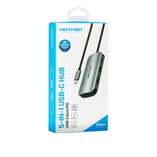 Vention HUB 5 en 1 USB-C a 4xUSB3.0/PD100W - 0.15m - Color Gris
