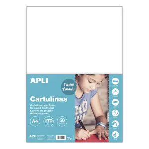Apli Pack de 50 Cartulinas A4 170g Libre de Ácidos Color Blanco para Uso Escolar