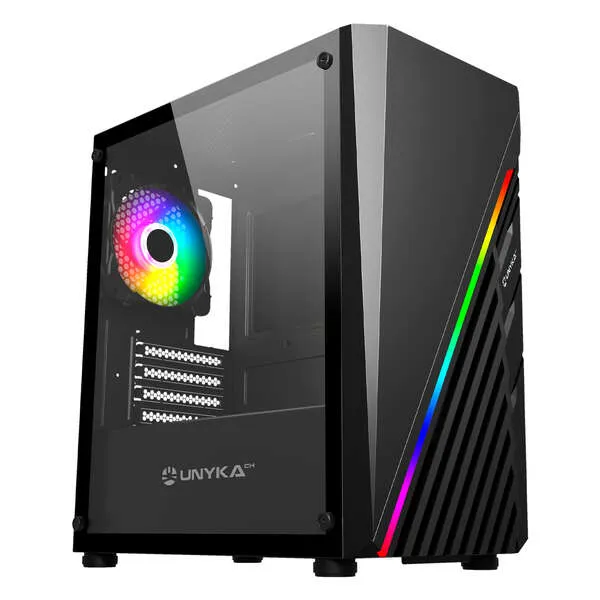 Unykach Mini Glayze Micro-ATX Caja con Iluminación ARGB y Lateral de Cristal Templado, Negro