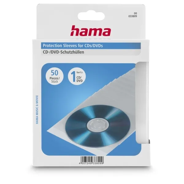 Hama Pack De 50 Fundas Para Cd/Dvd - Polipropileno - 12.7X12.7X0.03Cm - Color Transparente