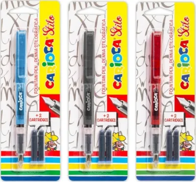 Carioca Pluma Estilográfica Con 2 Cartuchos Estandar Tinta Azul, Cuerpo Surtido