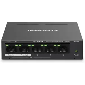 Mercusys Switch 5 Puertos Gigabit RJ45 10/100/1000Mbps con 4 Puertos PoE y Diseño Compacto