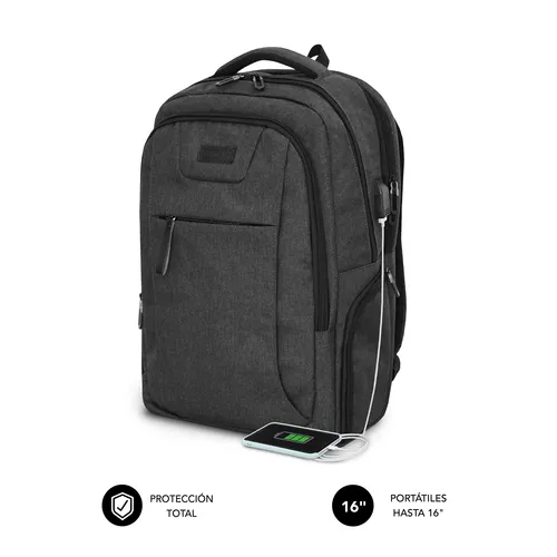 Subblim Mochila Air Padding para Portátil de 16" Resistente al Agua con Puerto USB - Negro