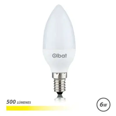 Elbat Bombilla LED E14 6W 500 Lúmenes 3000K Luz Cálida 180º 37x100mm 30.000 Horas