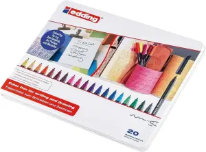 Edding 1200 Caja Metálica con 20 Rotuladores Punta Redonda Tinta Base Agua Colores Surtidos