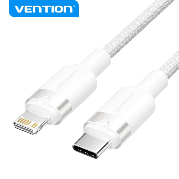 Vention Cable De Carga Usb-C/Lightning - Aluminio Trenzado - 480Mbps - 3A - 27W Max - 2M - Color Blanco