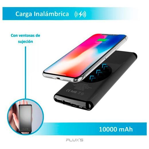 Flux´s Cargador Power Bank Con Carga Inalámbrica Epsilon De Sobremesa Qi 10K Mah Negro