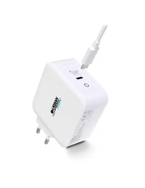 Urban Factory Cyclee Cargador De Pared Usb-C Gan De 100W - Diseño Ecologico - Cable Usb-C/Usb-C De 2M - Color Blanco