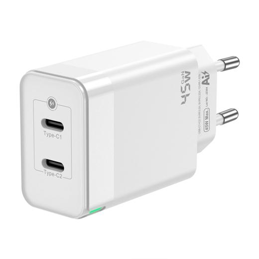 Aisens Cargador Gan 45W, 2Xusb-C Pd3.0 Qc4.0, Blanco
