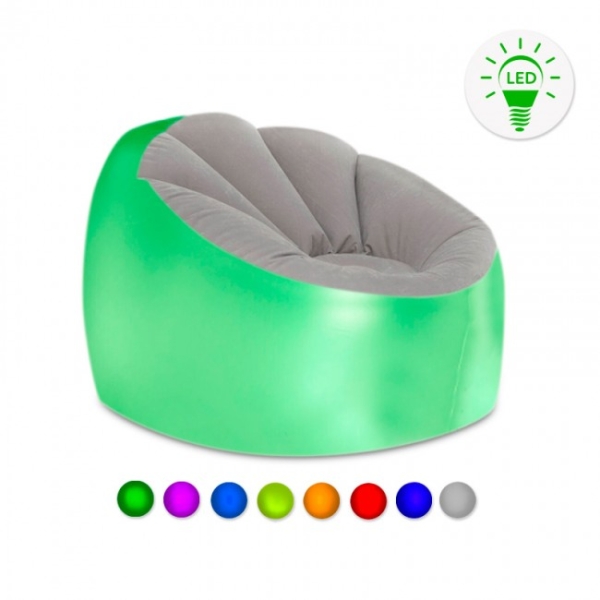 Innovagoods Chight Sillon Hinchable Con Luces Led Multicolor - Mando A Distancia - Ip67 - Material Suave Y Antideslizante - Soporta Hasta 100Kg - 99X64X104Cm - Color Gris Y Transparente