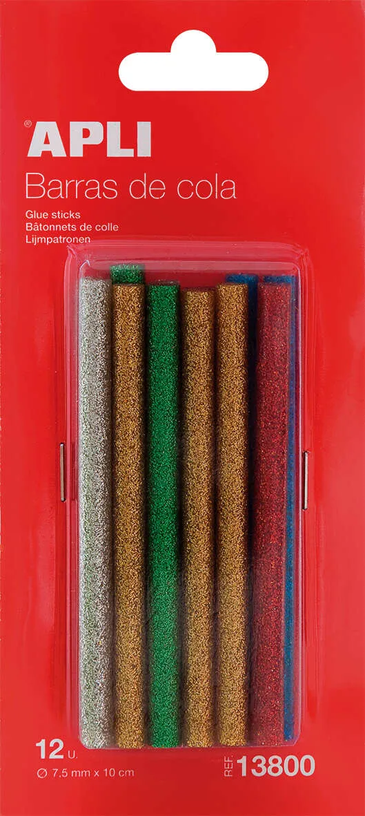 Apli Recambio De Barras De Adhesivo Termofusible - Ø7.5Mmx10Cm - Colores Surtidos Con Purpurina - Precision Y Limpeza - Compatible Con Pistolas De Ø7.5Mm - Ideal Para Manualidades Y Bricolaje