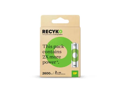 GP Batteries Pack de 2 Pilas Recargables 2600mAh AA 1.2V Precargadas