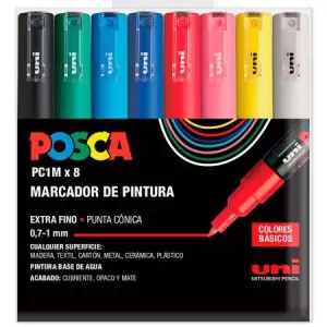 POSCA Estuche 8 Marcadores PC-1M/8C No Permanente Punta Fina 0.9mm-1.3mm Surtidos Basic