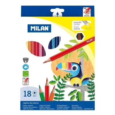 Milan Pack de 18 Lápices Hexagonales de Colores - Mina 2.9mm - Trazo Uniforme