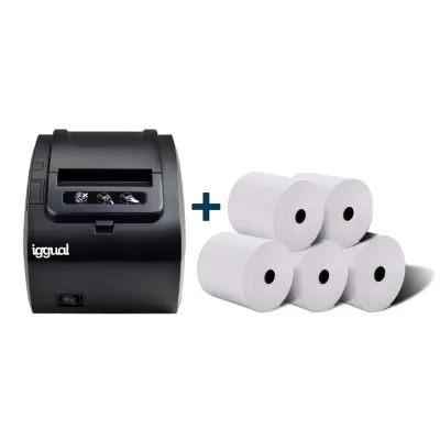 Iggual Kit Impresora Térmica TP8002 con 5 Rollos de 80mm